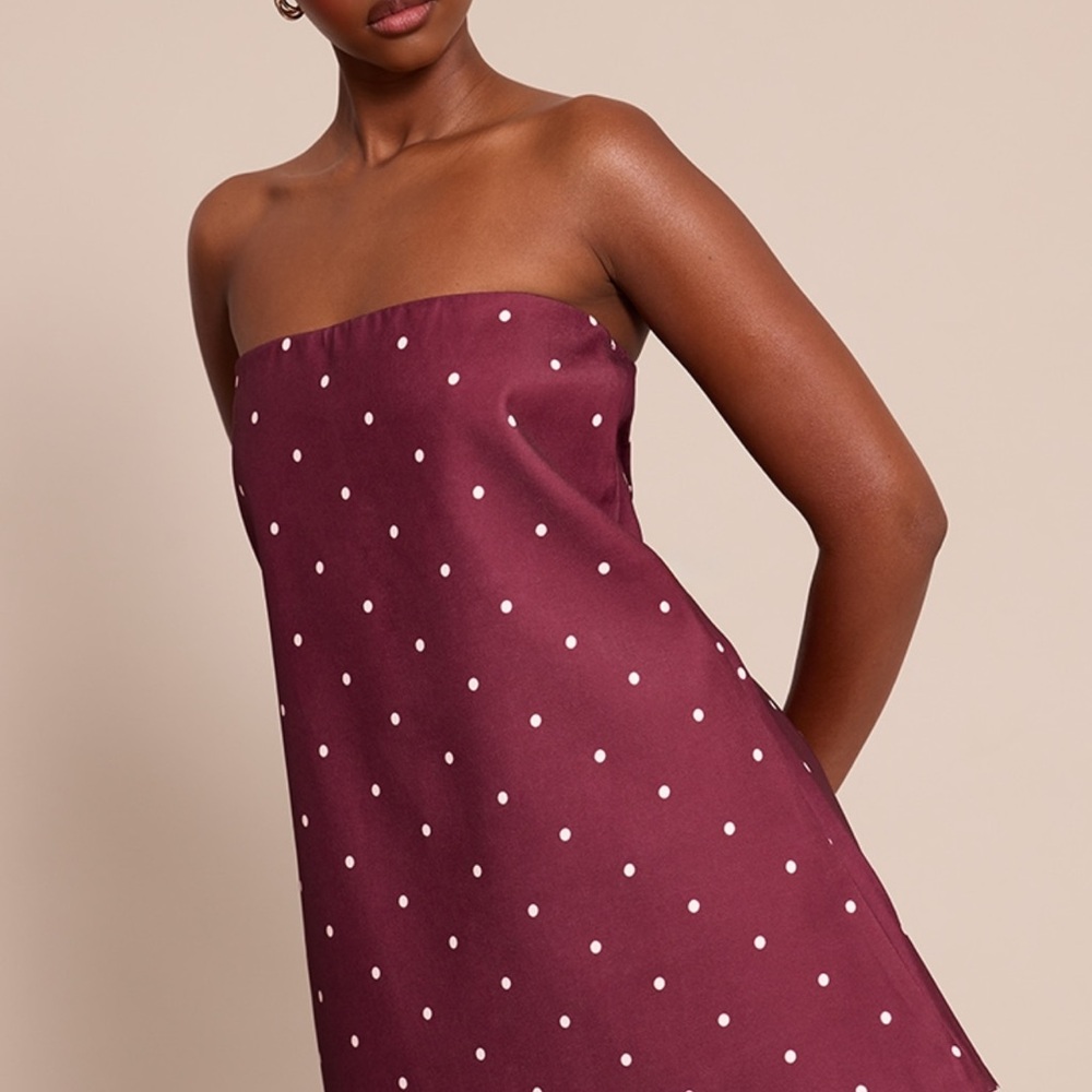 Burgundy/Maroon Polka Dot Strapless Dress